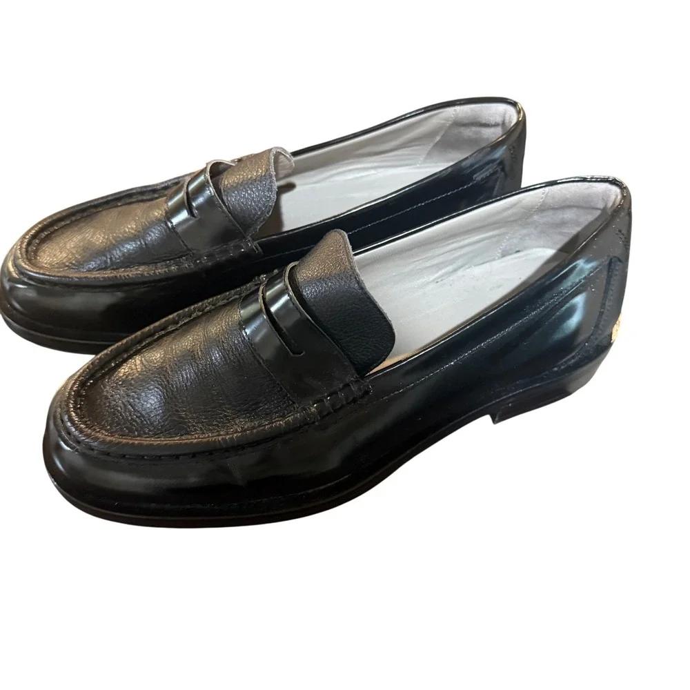 AllSaints Bloom Penny Loafers Mens 11 Black Leather Dress Formal Preppy Luxury
